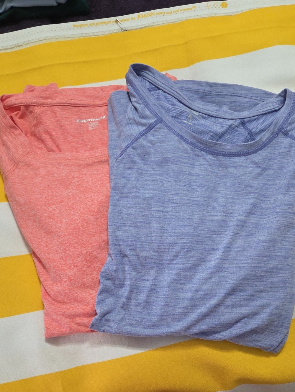 Amazon Essentials 2 Pk Long Sleeve Tees in Coral and Heather Blue